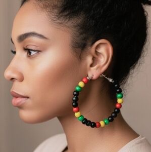 Rasta hoop earrings, African earrings with wooden beads, large hoop earrings 3.0